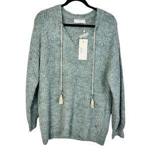 Cream grey Embroidered Knit Pullover Sweater – Oversized Size S